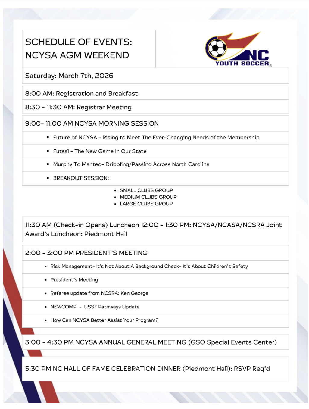 Saturday Schedule of Events
