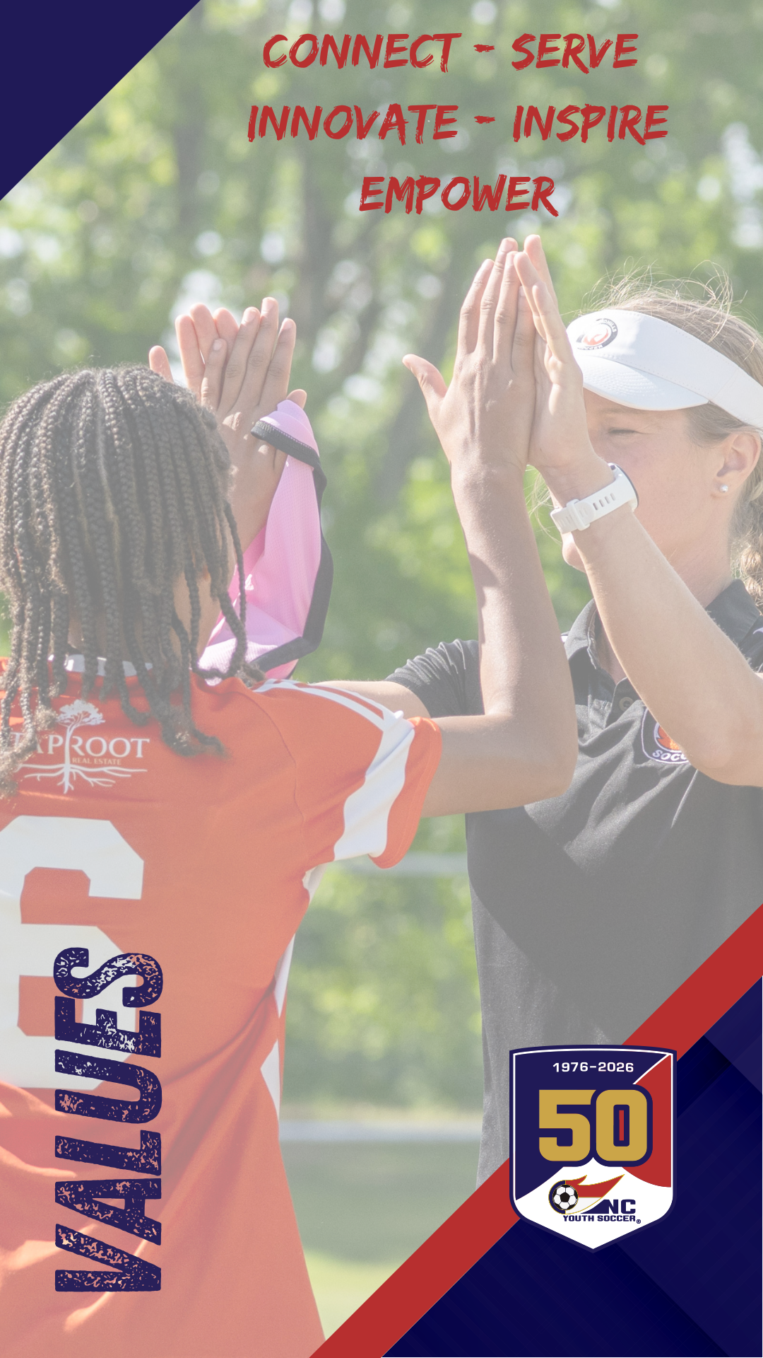 NCYSA Values — Connect, Serve, Innovate, Inspire, Empower.