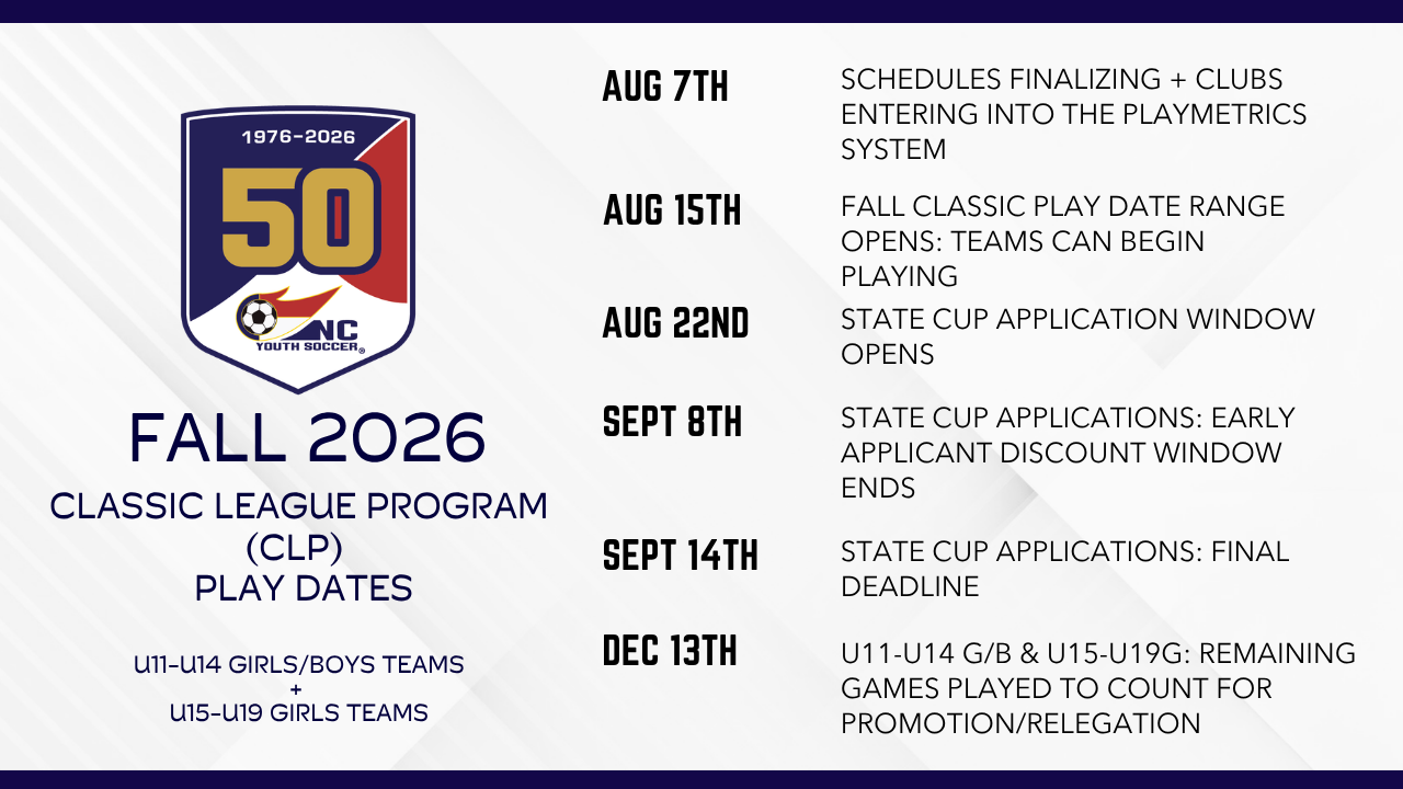 Fall 2026 Classic League Program play dates
