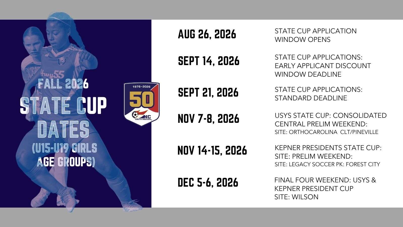 Fall 2026 State Cup Dates