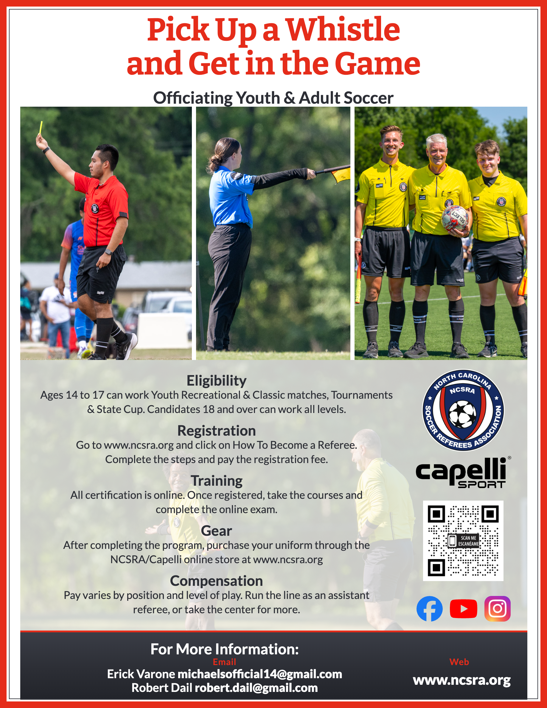 NCSRA Referee Outreach flyer in English